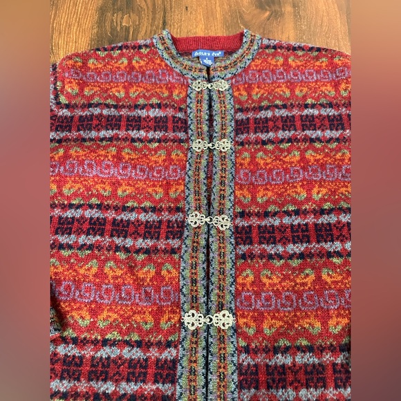 VTG Eagle’s Eye women's 100% Wool Fair Isle Setesdal Sweater Sz Small red - Picture 3 of 8